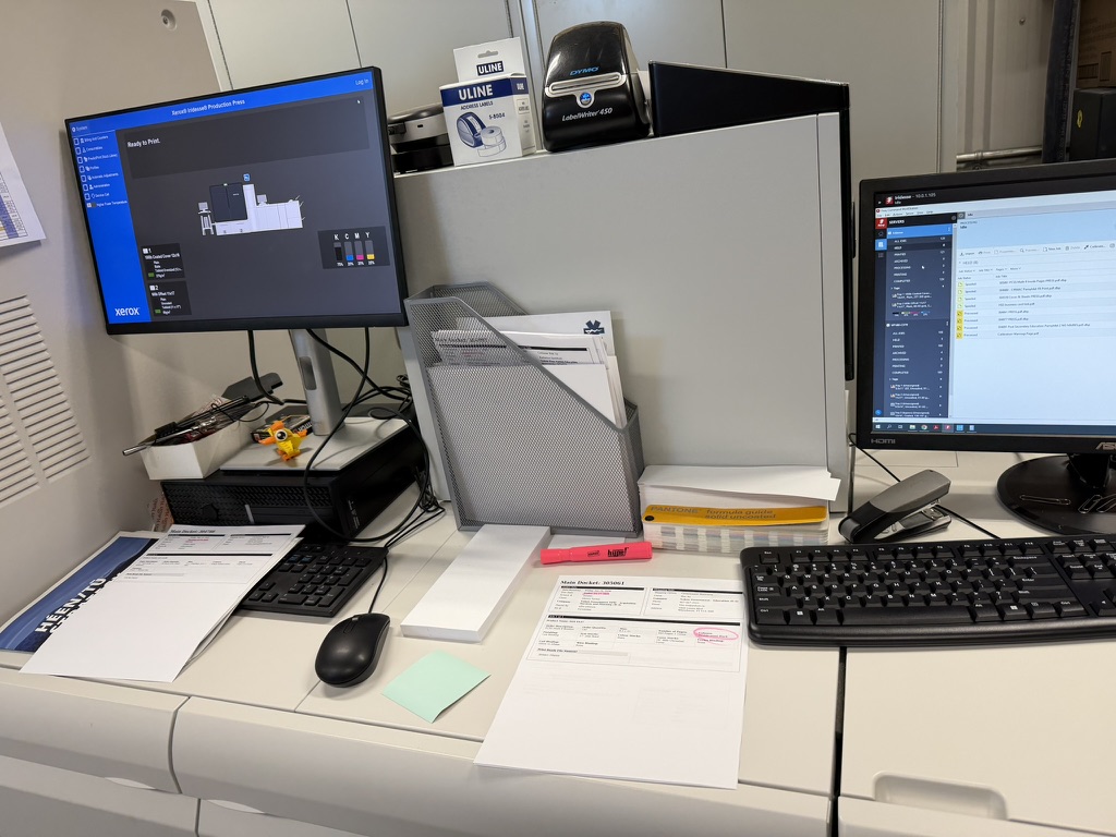 My "desk" at Arctic Star Printing.