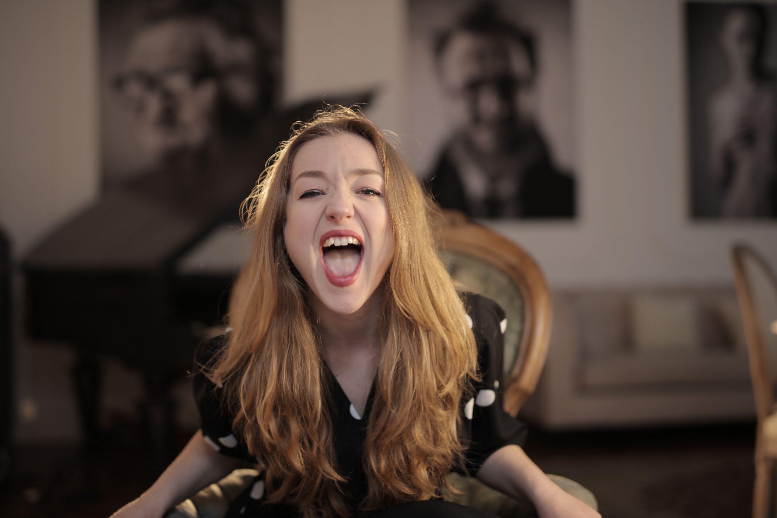 A picture of a screaming woman that I downloaded off of Pexels.