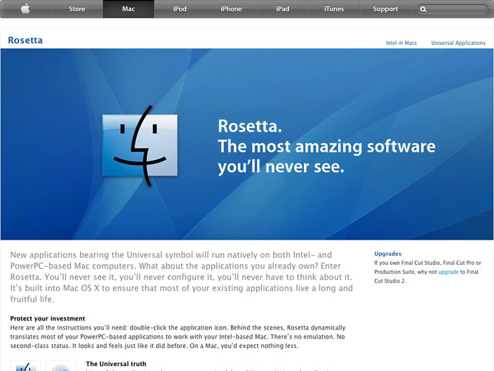 Apple advertising the original Rosetta as "The Most Amazing Software You'll Never See".